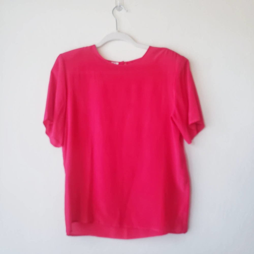 90’s Clio Silk Boxy Blouse Women’s Small Neon Red Short Sleeve
